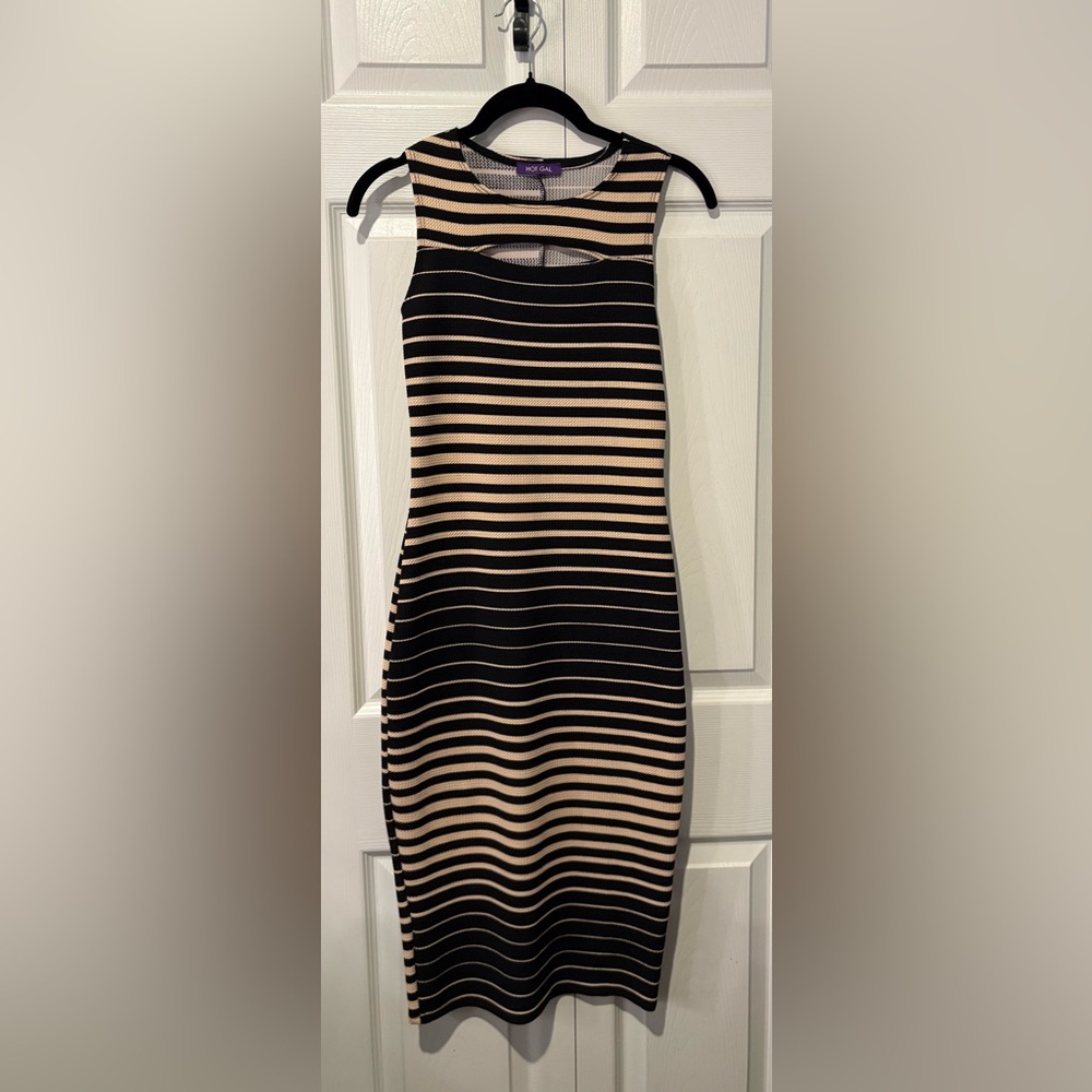 Striped Black and Tan Sleeveless Dress